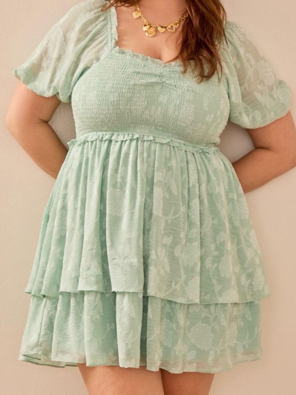 ARULA Pastel Mint Puff-Sleeve Tiered Smocked Dress *MINT CONDITION*